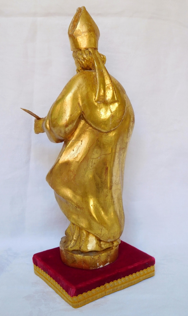 Statue d'évêque en bois doré d'époque début XIXe siècle : Saint François de Sales