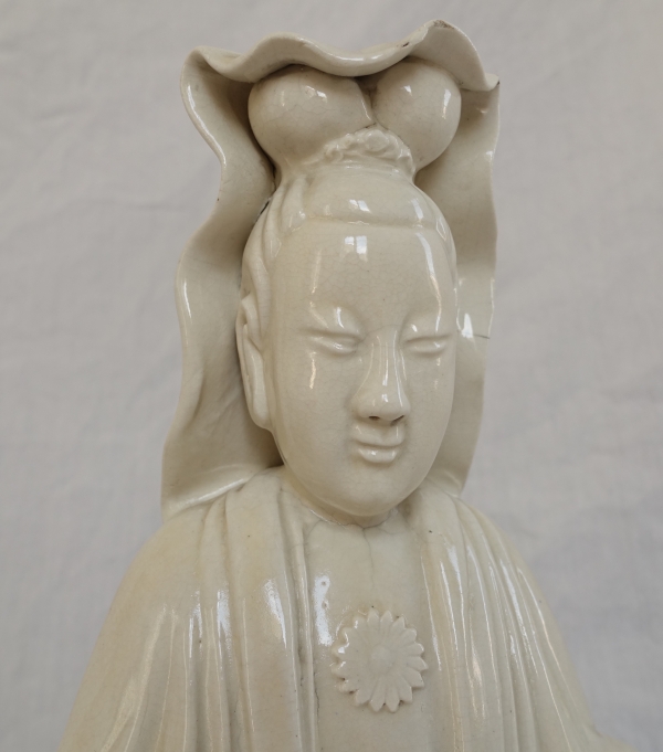 Chinese porcelain Guanyin statue, bronze base - late 19th century