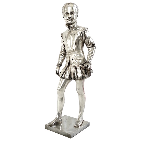 Henri IV enfant, Duc de Bordeaux - Grande statue en bronze argenté d'après Bosio - 47,5cm