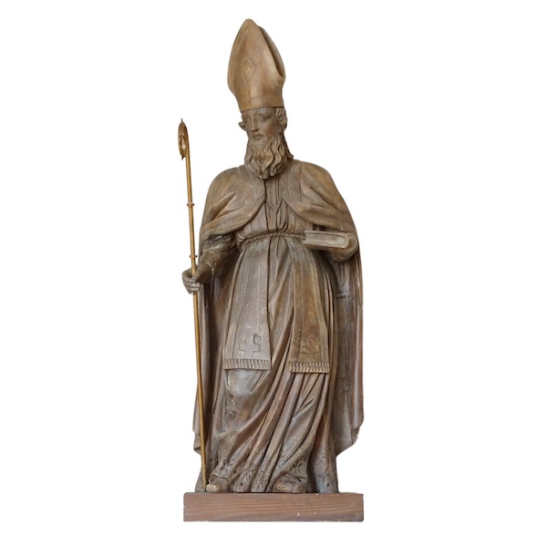 Grande statue de Saint Augustin en bois sculpté, époque Louis XIV vers 1700 - 105cm