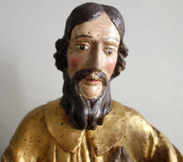 Saint Joseph et l'enfant Jésus : statue en bois doré - Alsace, XVIIe siècle - 72cm