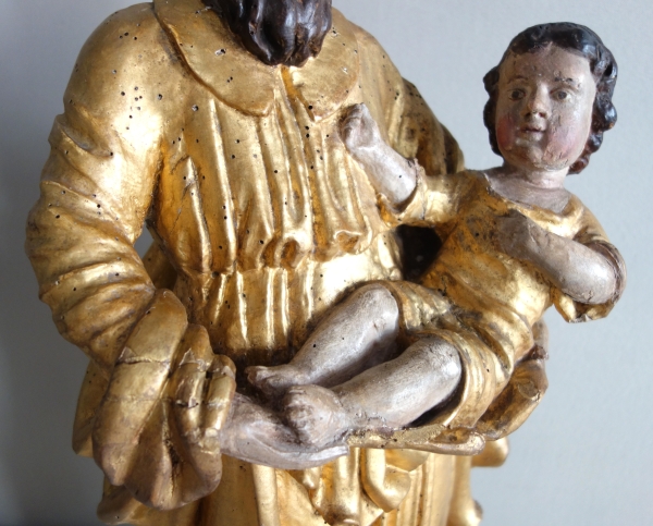 Saint Joseph et l'enfant Jésus : statue en bois doré - Alsace, XVIIe siècle - 72cm