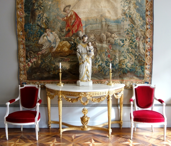 Tall polychromatic and gilt plaster statue of St Joseph holding Jesus Child - 19th century