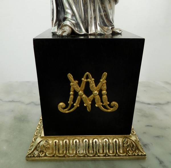 Madonna and Child statue - silver plated bronze and ebony