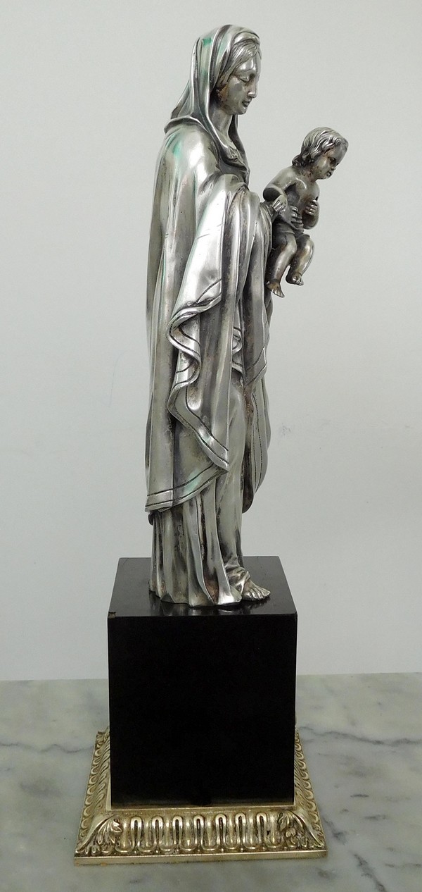 Madonna and Child statue - silver plated bronze and ebony