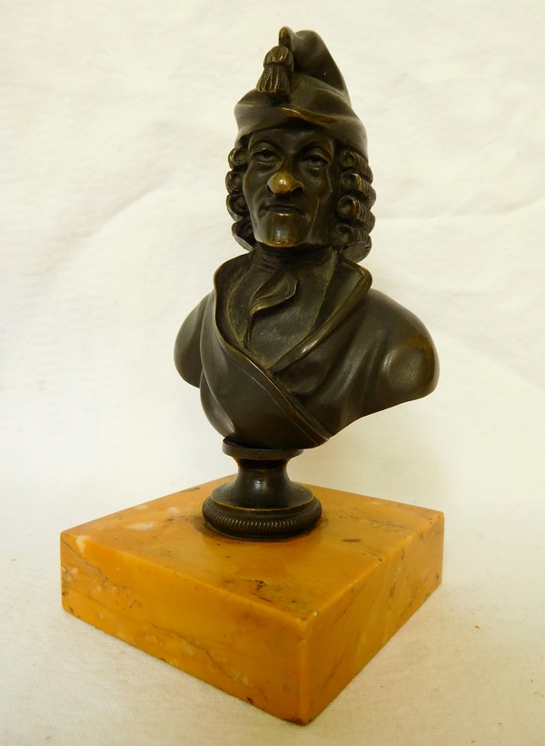 Pair of patinated bronze busts : French philosophers Voltaire And Rousseau