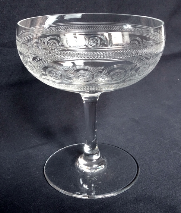 Baccarat crystal champagne glass, Athenian engraved pattern