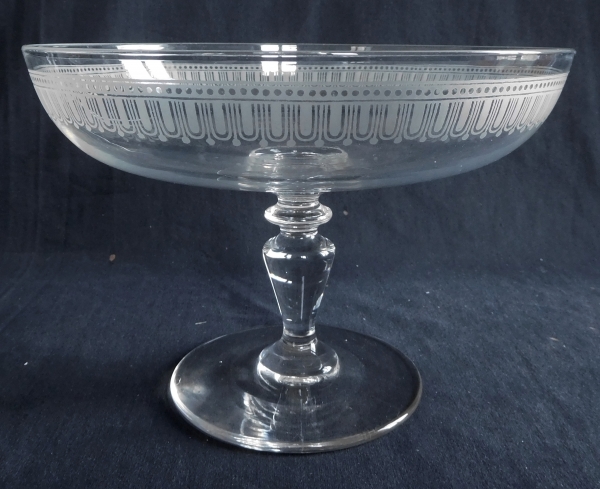 Compotier / coupe à fruits en cristal de Baccarat, modèle à gravure cannelée de style Louis XVI - étiquette