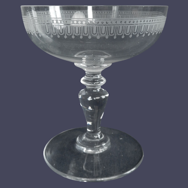 Baccarat crystal champagne glass, Louis XVI style engraving