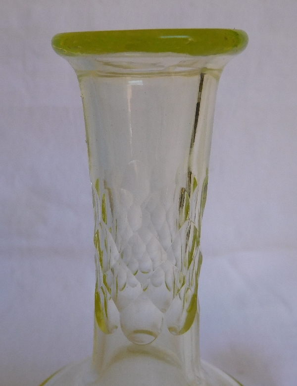 Baccarat crystal liquor decanter, Chauny pattern, rare light yellow colour