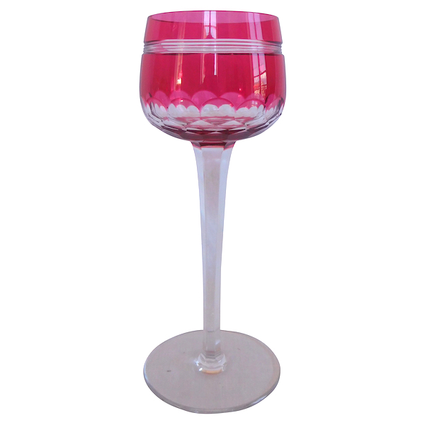 Baccarat crystal champagne glass, Chauny pattern, pink overlay crystal