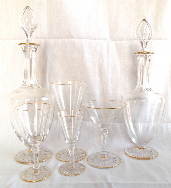 Tall Baccarat crystal wine decanter - shape 8469 enhanced with fine gold - 34.5cm
