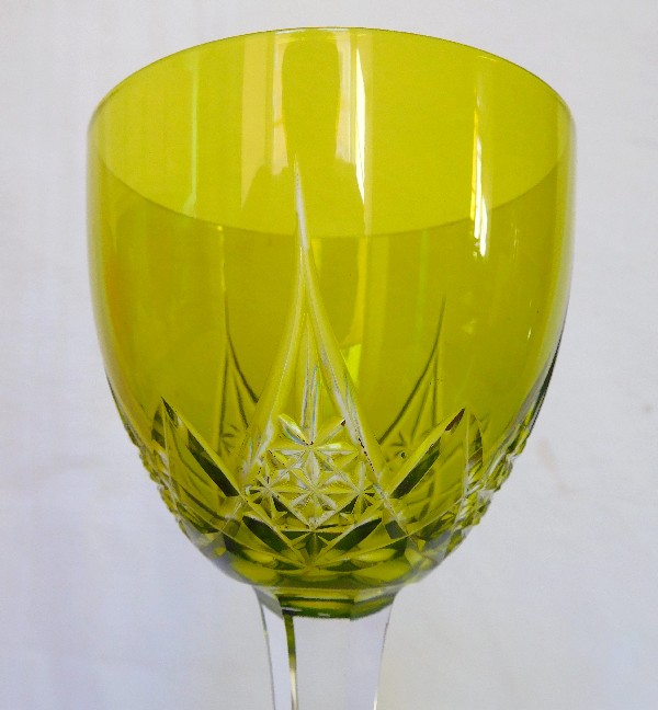 Baccarat crystal hock glass, Epron pattern, green overlay crystal