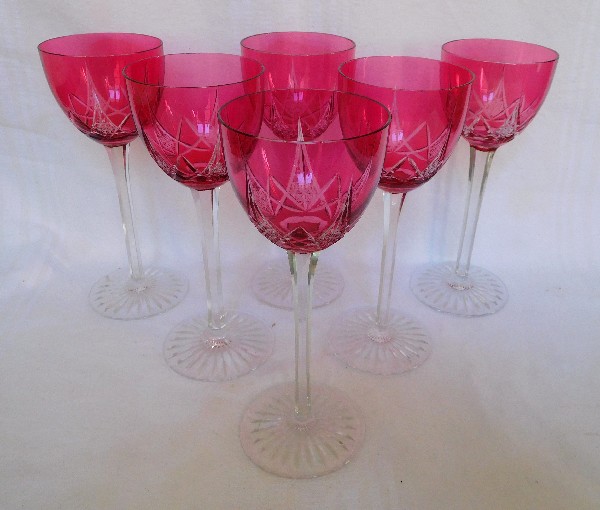 Baccarat crystal hock glass, Epron pattern, pink overlay crystal