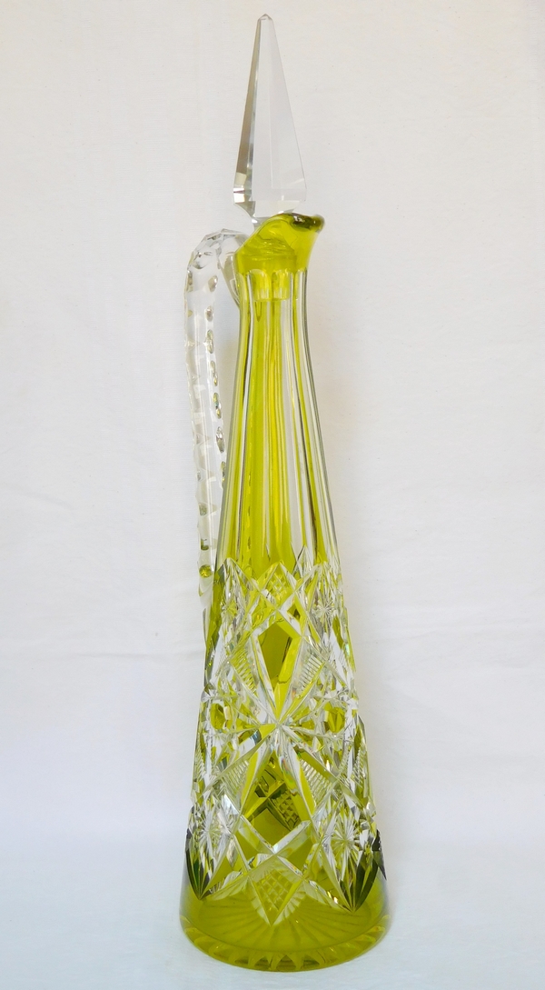 Green overlay Baccarat crystal wine decanter / ewer, Lagny pattern