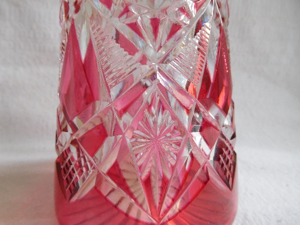 Pink overlay Baccarat crystal liquor decanter, Lagny pattern