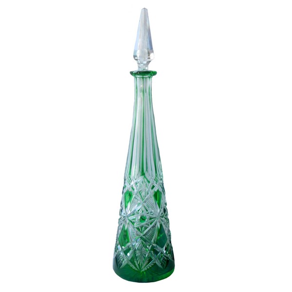 Green overlay Baccarat crystal liquor decanter, Lagny pattern