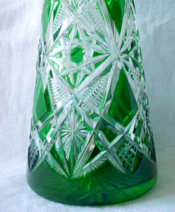 Green overlay Baccarat crystal liquor decanter, Lagny pattern