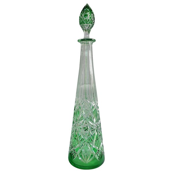 Carafe à vin du Rhin en cristal de Baccarat overlay vert, modèle Lagny