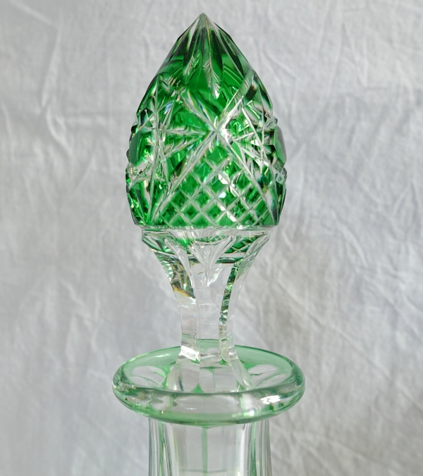 Carafe à vin du Rhin en cristal de Baccarat overlay vert, modèle Lagny