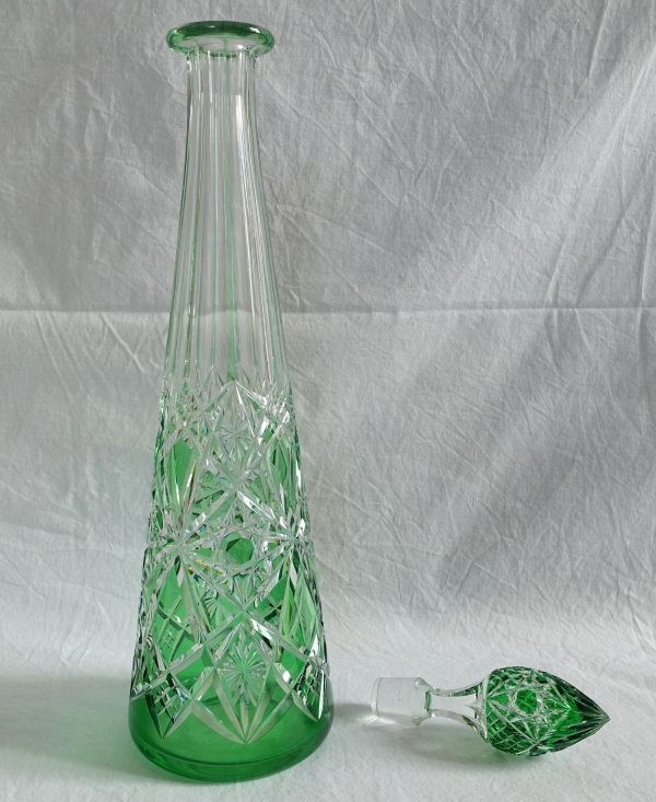 Carafe à vin du Rhin en cristal de Baccarat overlay vert, modèle Lagny