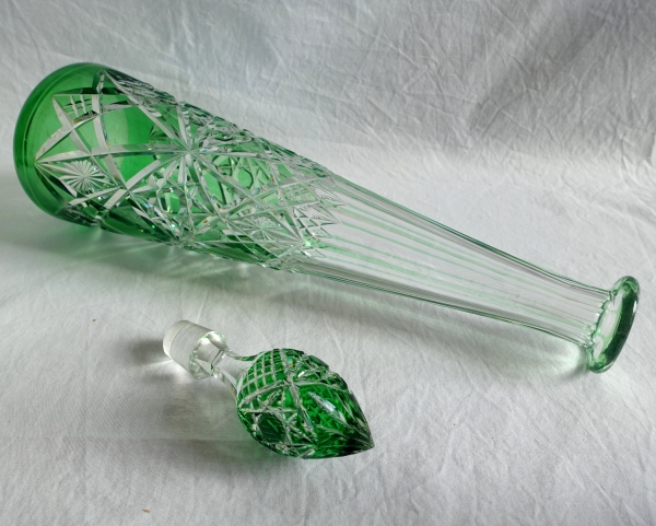 Carafe à vin du Rhin en cristal de Baccarat overlay vert, modèle Lagny