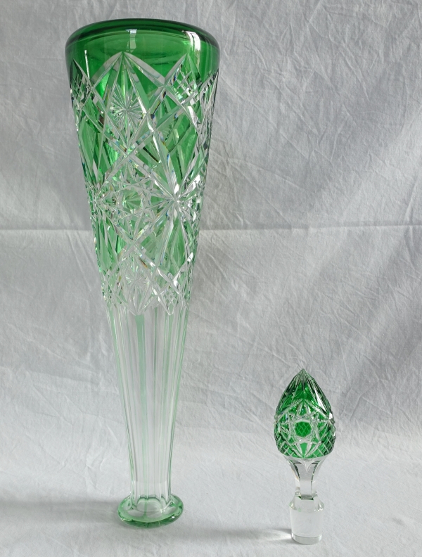 Carafe à vin du Rhin en cristal de Baccarat overlay vert, modèle Lagny