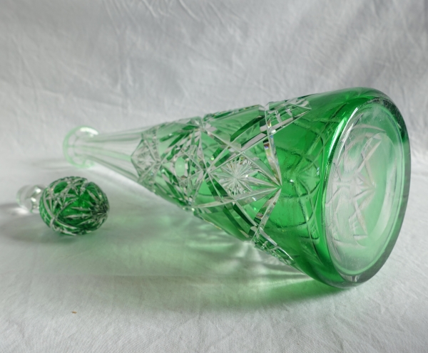 Carafe à vin du Rhin en cristal de Baccarat overlay vert, modèle Lagny