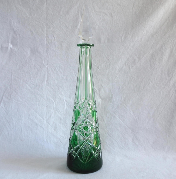 Green overlay Baccarat crystal wine bottle, Lagny pattern - 42cm
