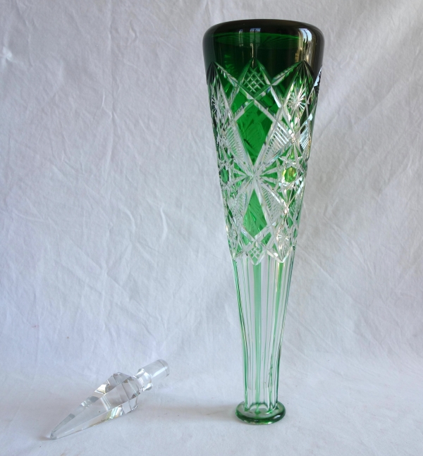 Green overlay Baccarat crystal wine bottle, Lagny pattern - 42cm