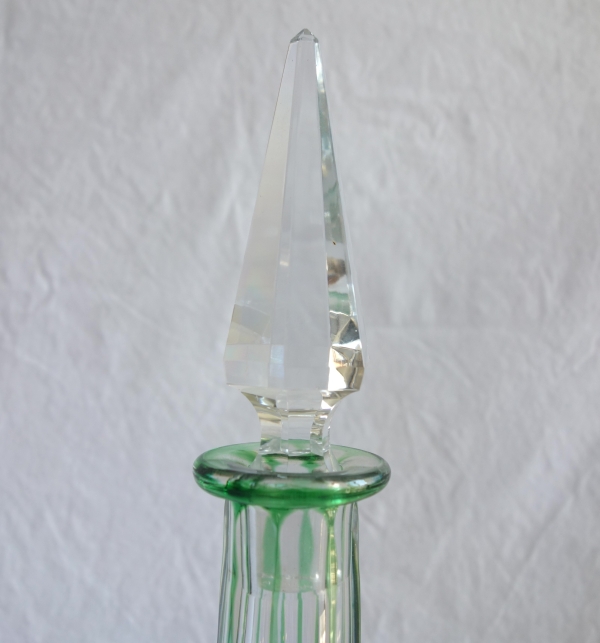 Green overlay Baccarat crystal wine bottle, Lagny pattern - 42cm