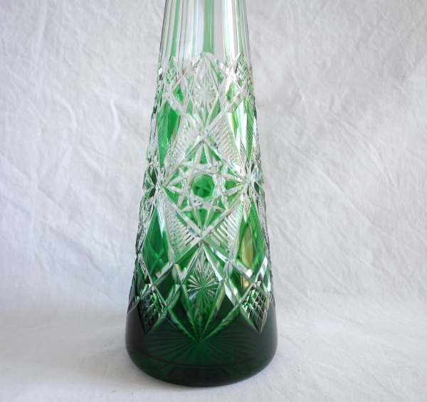 Green overlay Baccarat crystal wine bottle, Lagny pattern - 42cm