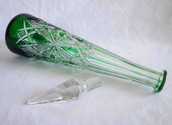 Green overlay Baccarat crystal wine bottle, Lagny pattern - 42cm