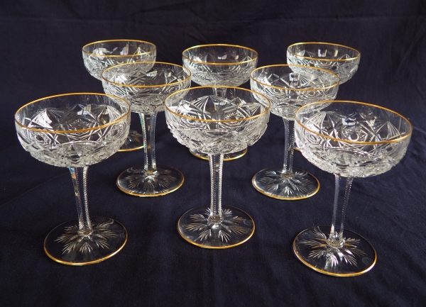Baccarat crystal champagne glass, Lagny pattern gilt with fine gold
