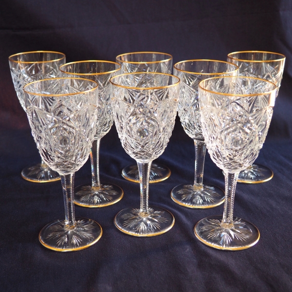 Baccarat crystal burgundy wine glass, Lagny pattern gilt with fine gold - 14.7cm