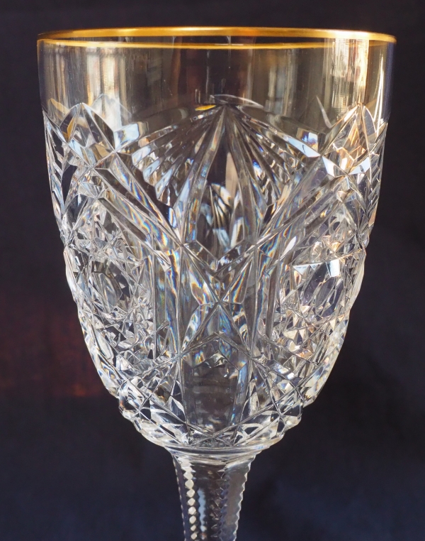 Baccarat crystal water glass, Lagny pattern gilt with fine gold - 16.5cm
