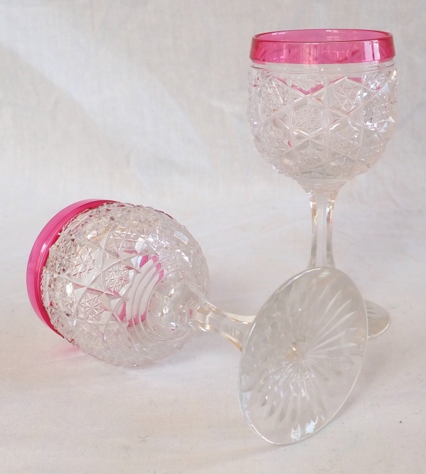 Baccarat crystal roemer / hock glass, Lorient pattern - pink crystal