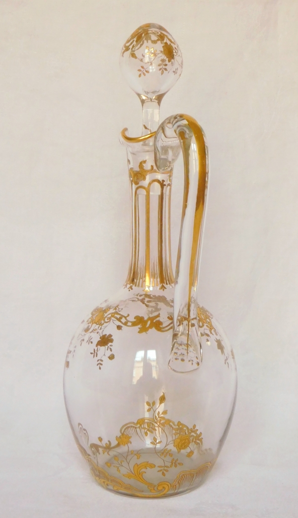 Baccarat crystal ewer / bottle, Louis XV pattern enhanced with fine gold