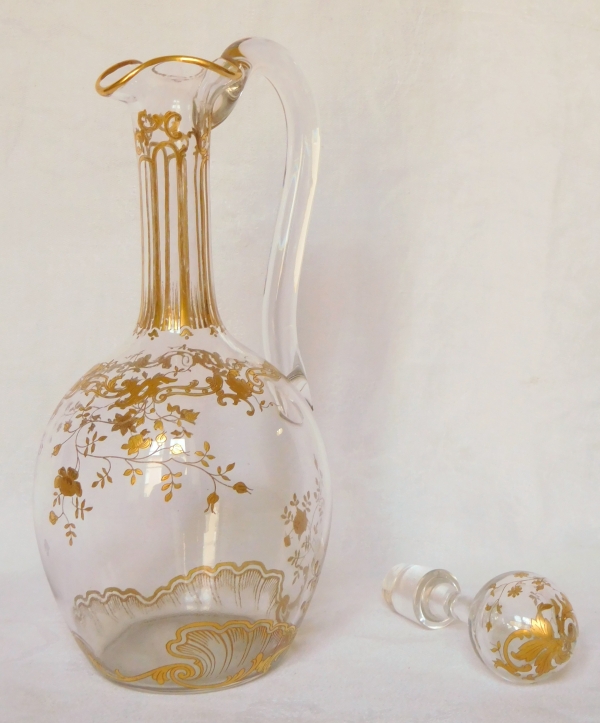 Baccarat crystal ewer / bottle, Louis XV pattern enhanced with fine gold