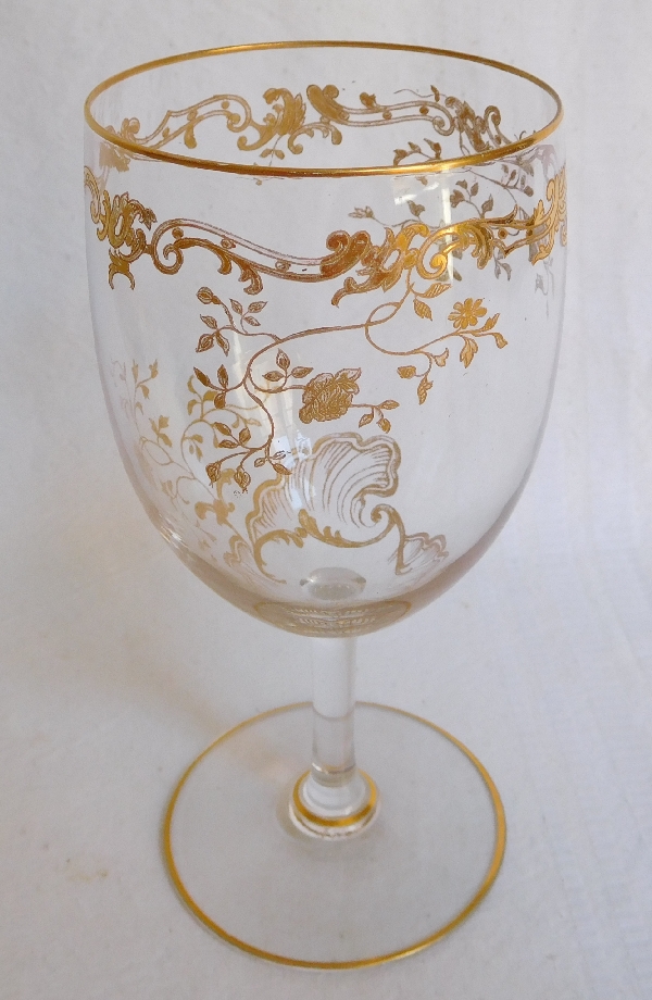 Baccarat crystal water glass, Louis XV pattern enhanced with fine gold