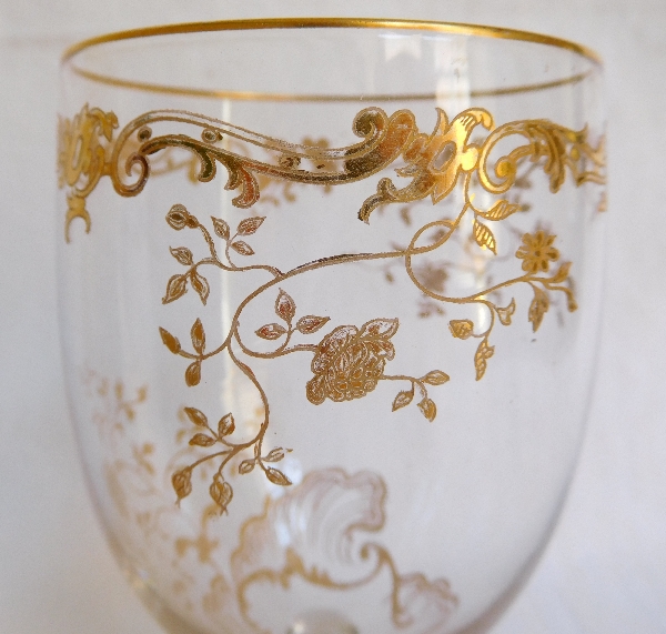 Baccarat crystal water glass, Louis XV pattern enhanced with fine gold