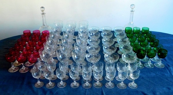 Baccarat crystal wine glass, green overlay crystal, Maintenon pattern
