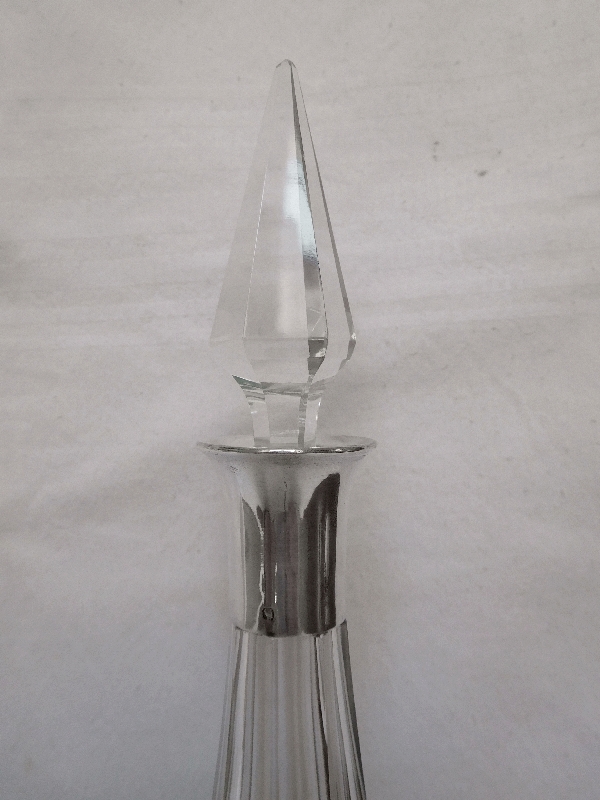 Baccarat crystal and sterling silver wine or liquor decanter, Malmaison pattern