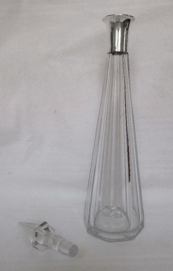 Baccarat crystal and sterling silver wine or liquor decanter, Malmaison pattern