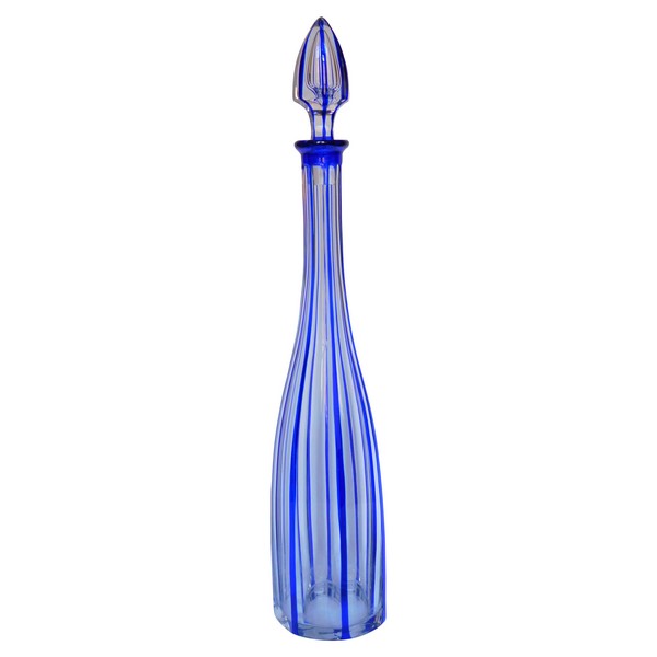 Baccarat tall blue overlay crystal decanter, Malmaison pattern