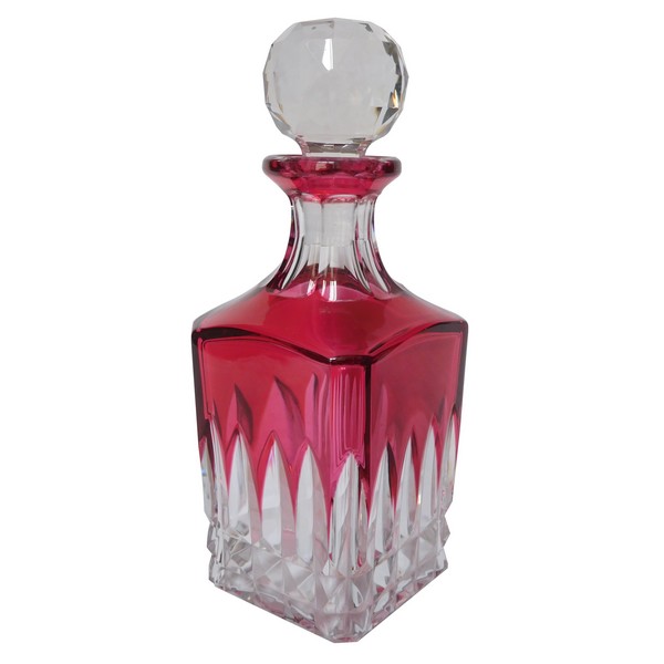 Carafe à whisky ou cognac en cristal de Baccarat overlay rose, modèle Piccadilly - signé