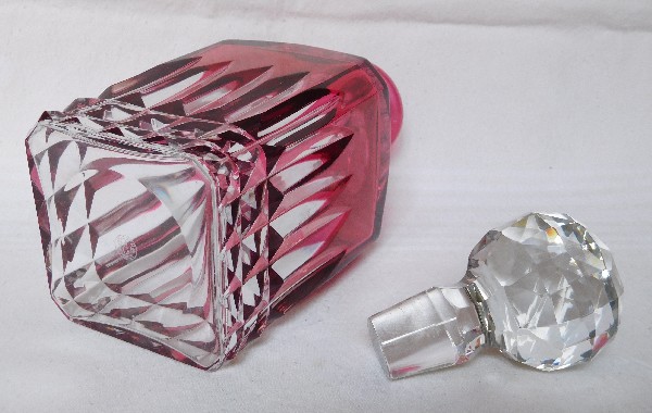 Baccarat crystal whisky or brandy decanter, pink overlay - signed