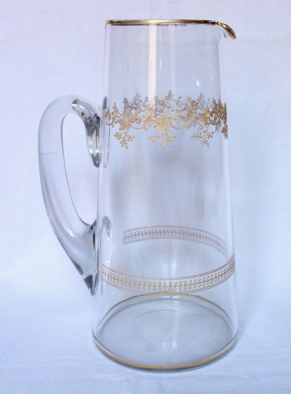 Baccarat crystal orange juice pitcher, Sevigne pattern enhanced with fine gold / Recamier pattern