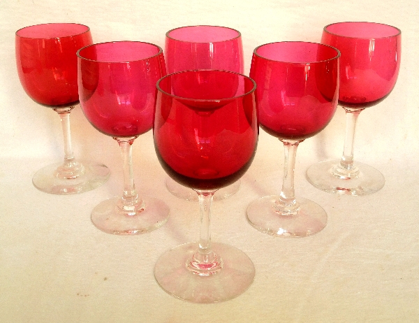 Baccarat crystal port glass, red overlay crystal