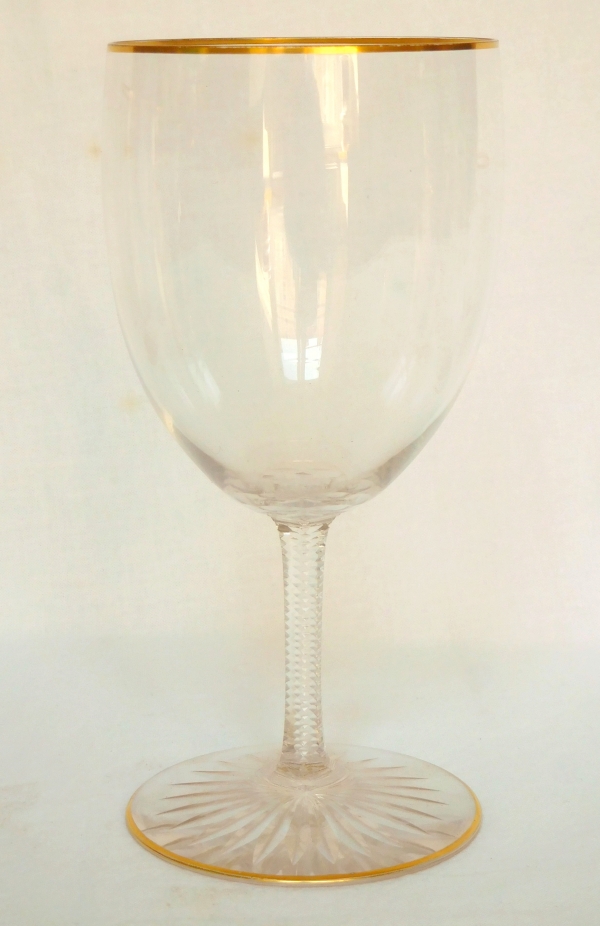 Baccarat crystal water glass, F shape, cut crystal enhanced with fine gold - 16cm